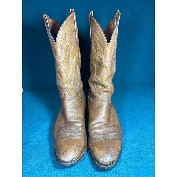 Lucchese 3145 Handmade Western Cowboy Boots Brown Tan Leather Men’s Size 10 D US main image 4